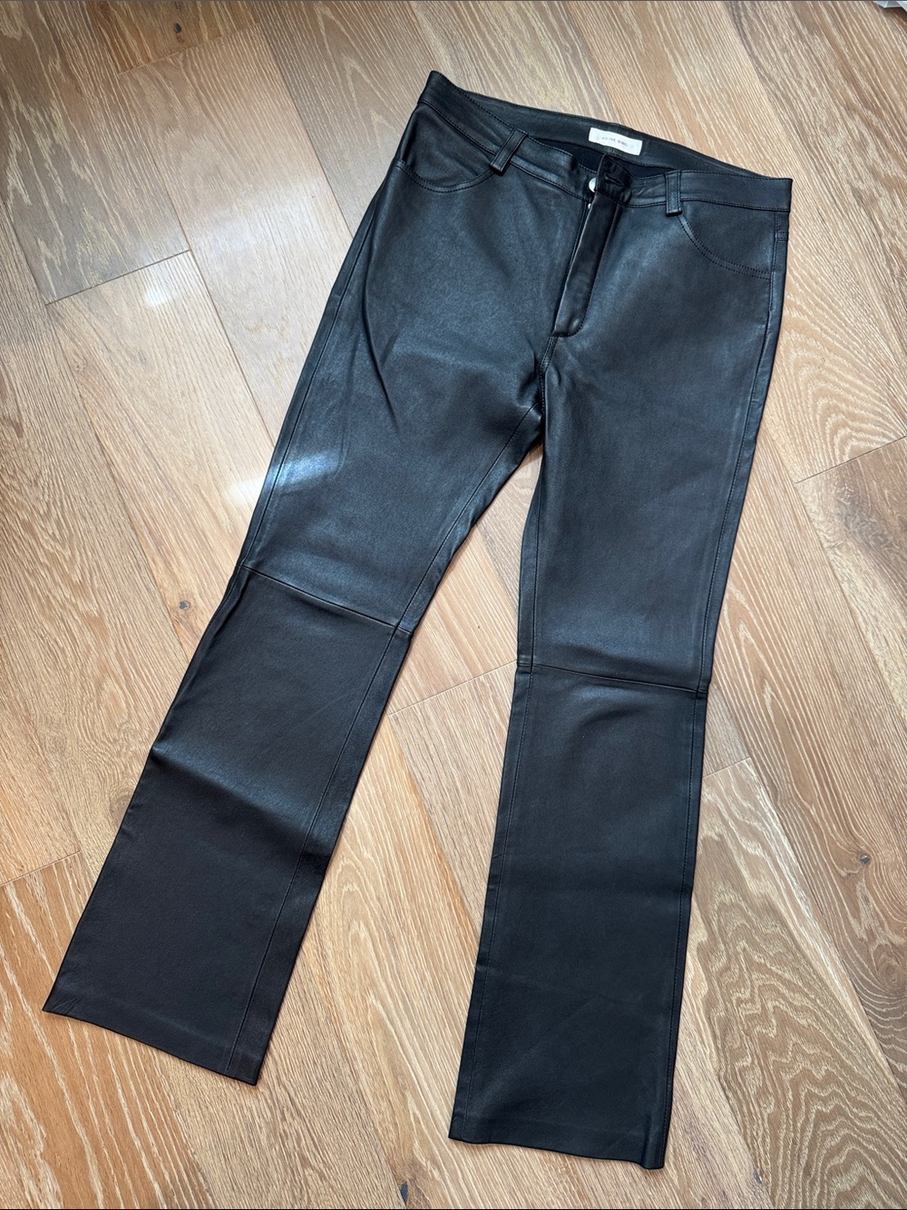 Anine Bing // Women’s Black Faux Leather Straight-Leg Jeans // Size M